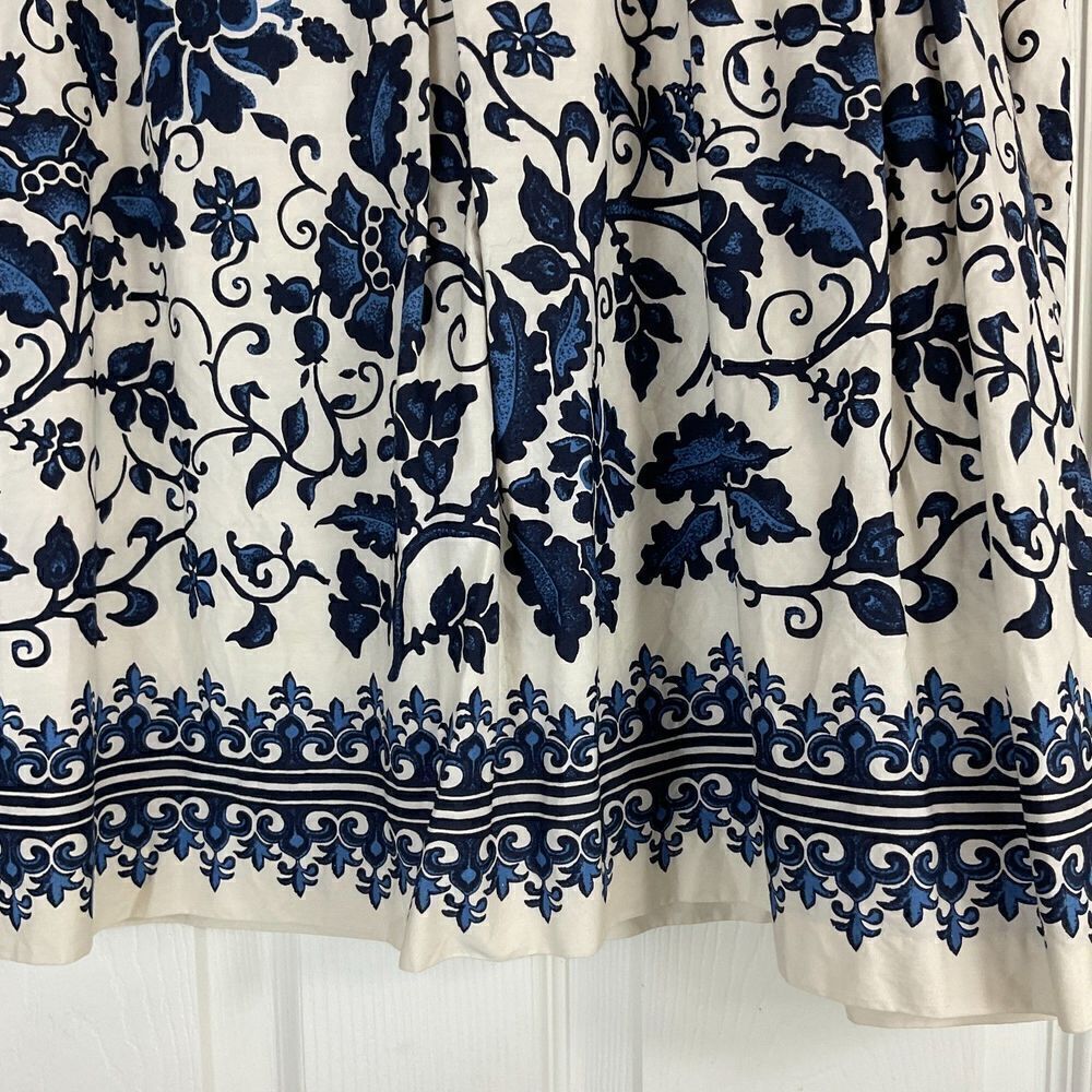 Talbots Women Navy Blue White Floral Skirt Lightweight Cotton Pleated A Line H2 - Picture 8 of 12